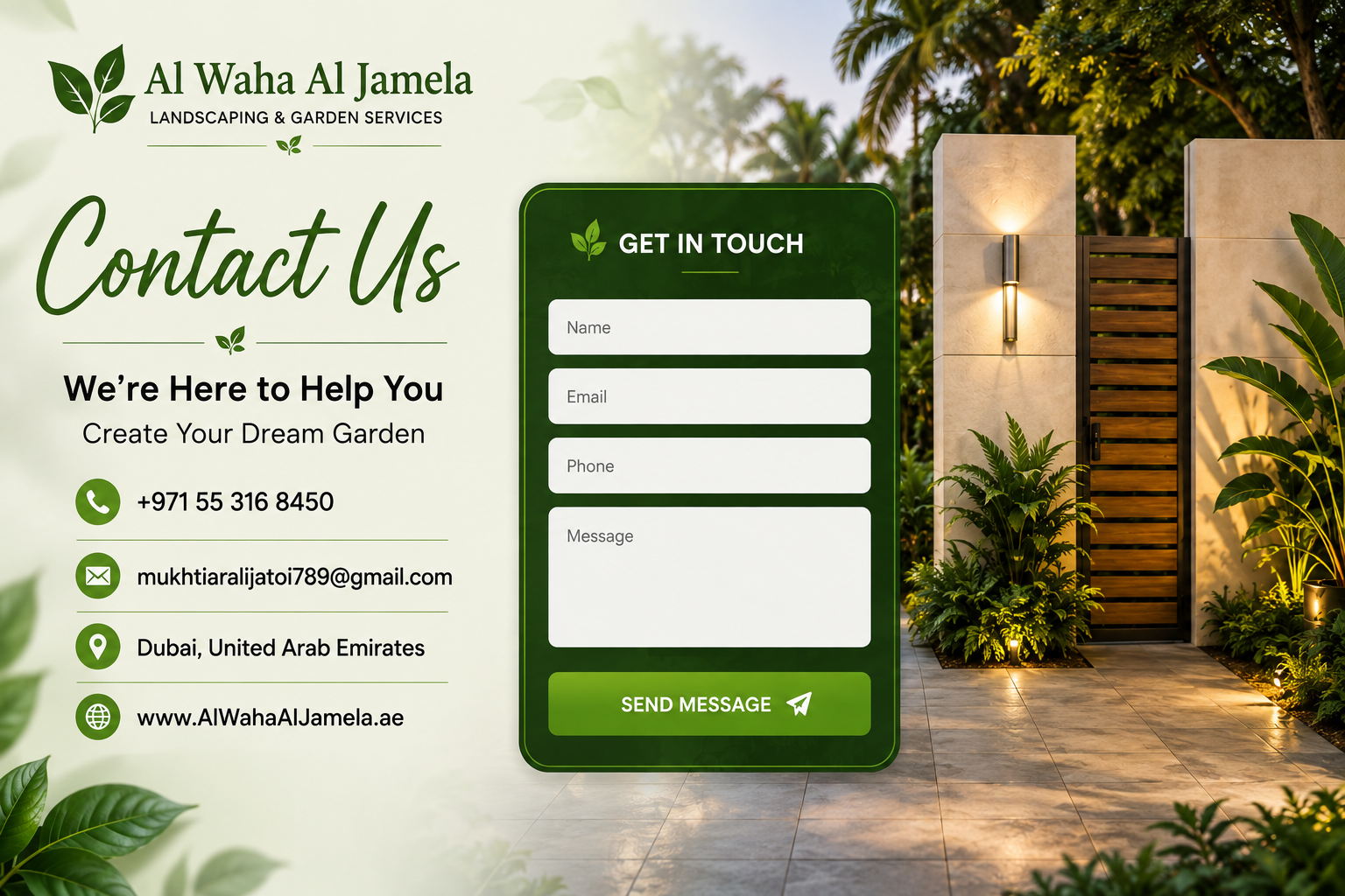 Contact Al Waha Al Jamela landscaping and garden services in Dubai
